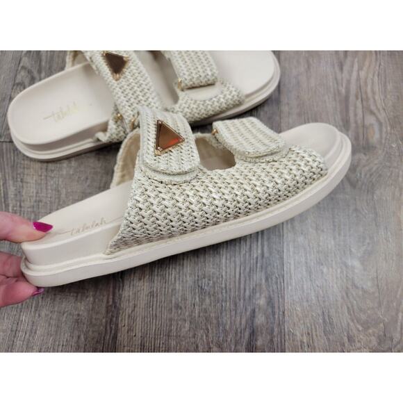 Talulah Women's 11 Beige Ivory Cream Sandal Slides Gold Trim Shoes Beach Resort - Picture 4 of 8